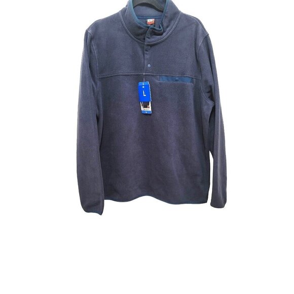 32 Mens Heat Navy Fleece Pullover Sweatshirt With Button Accents & Pocket Size L - Picture 1 of 10
